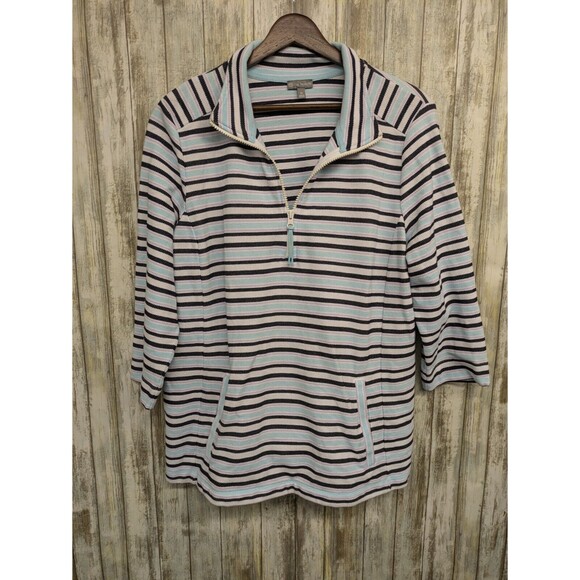 T by TALBOTS 1/4 Zip Pullover Kangaroo Pocket Mock Neck Cotton Textured 1X - Picture 4 of 12